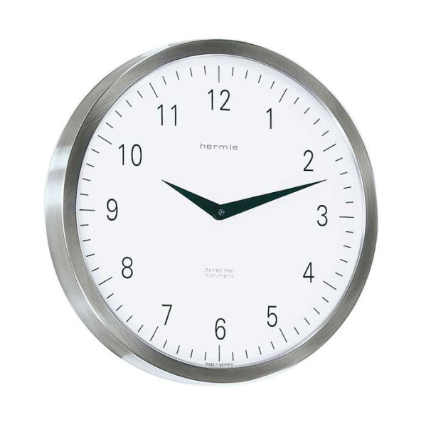 Hermle wall clock in station style quartz movement made of stainless steel - Hermle 30466-002100