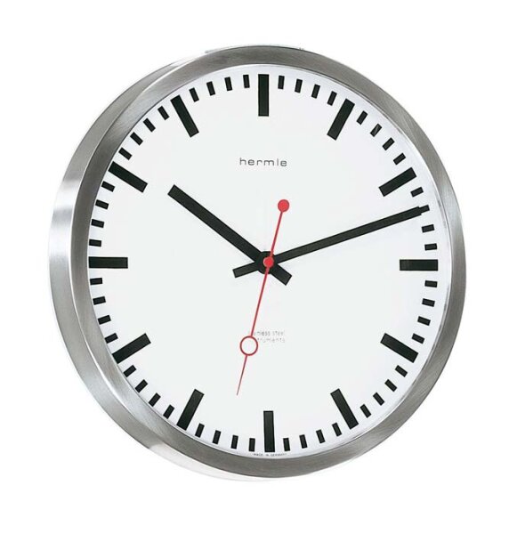 Hermle wall clock in station style quartz movement made of stainless steel - Hermle 30471-002100
