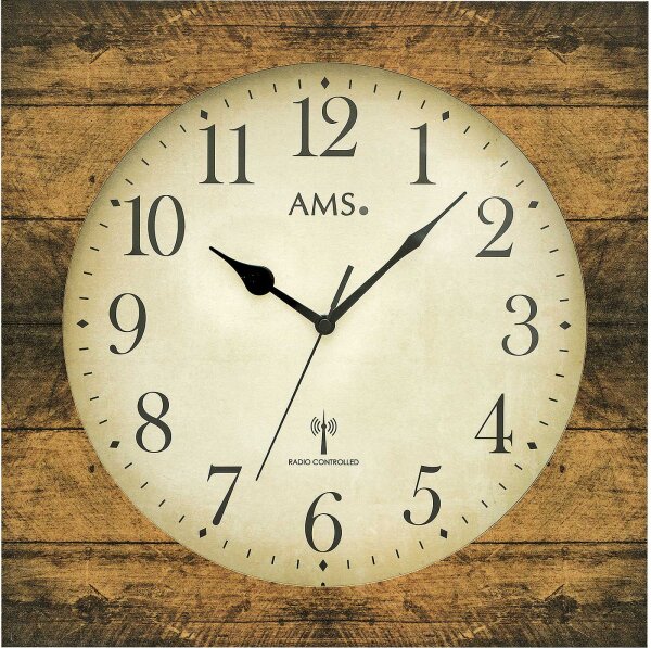 klassische Funkwanduhr 34 cm x 34 cm x 5 cm - AMS 5550