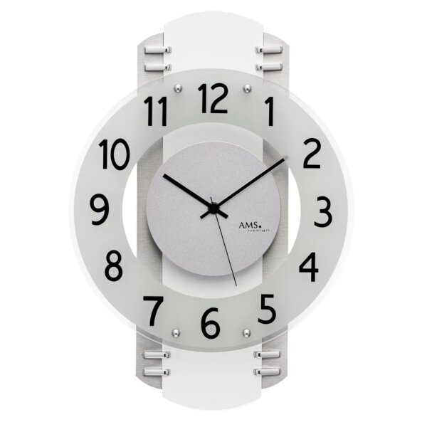AMS Funk-Wanduhr 5617 - Holzgeh&auml;use. Aluminium-Auflage